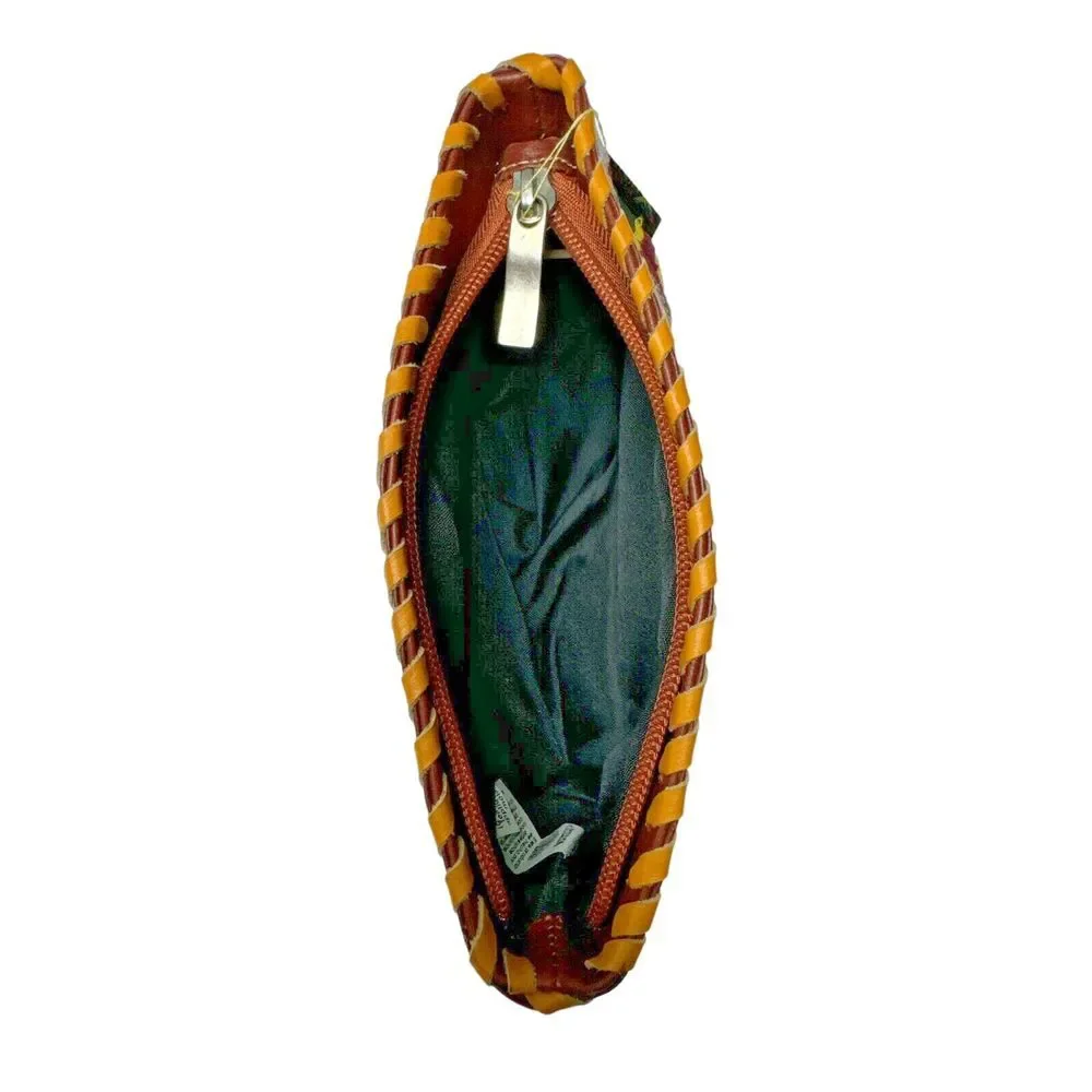 Arte Kuna Colombia 100% Leather Zippered Makeup Bag with 4 Square Mola‎ Design